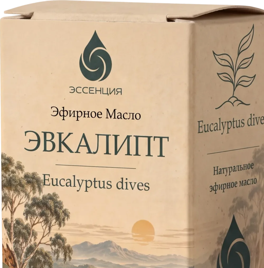 Коробка эфирного масла Эвкалипт крупно: лицевая сторона