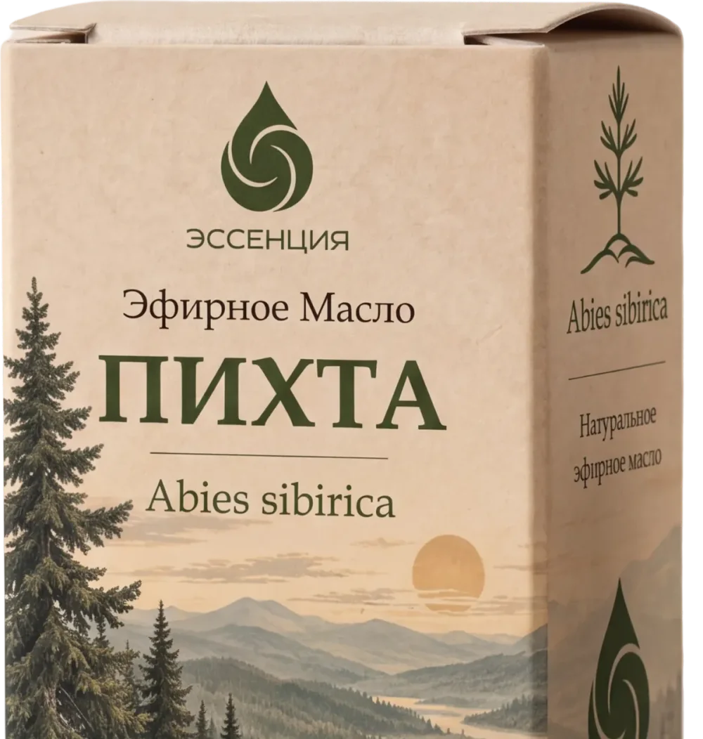 Коробка эфирного масла Пихта крупно: лицевая сторона