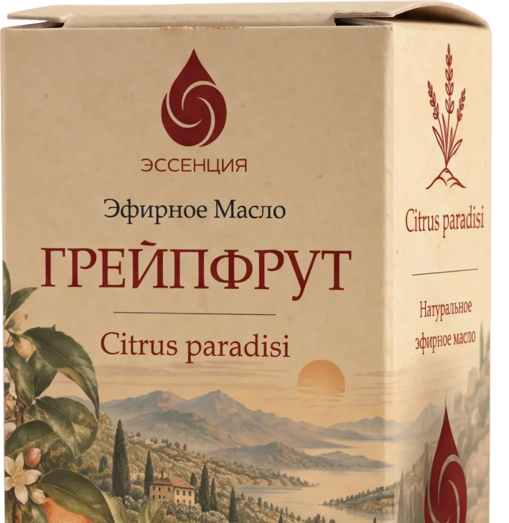 Коробка эфирного масла Грейпфрут крупно: лицевая сторона