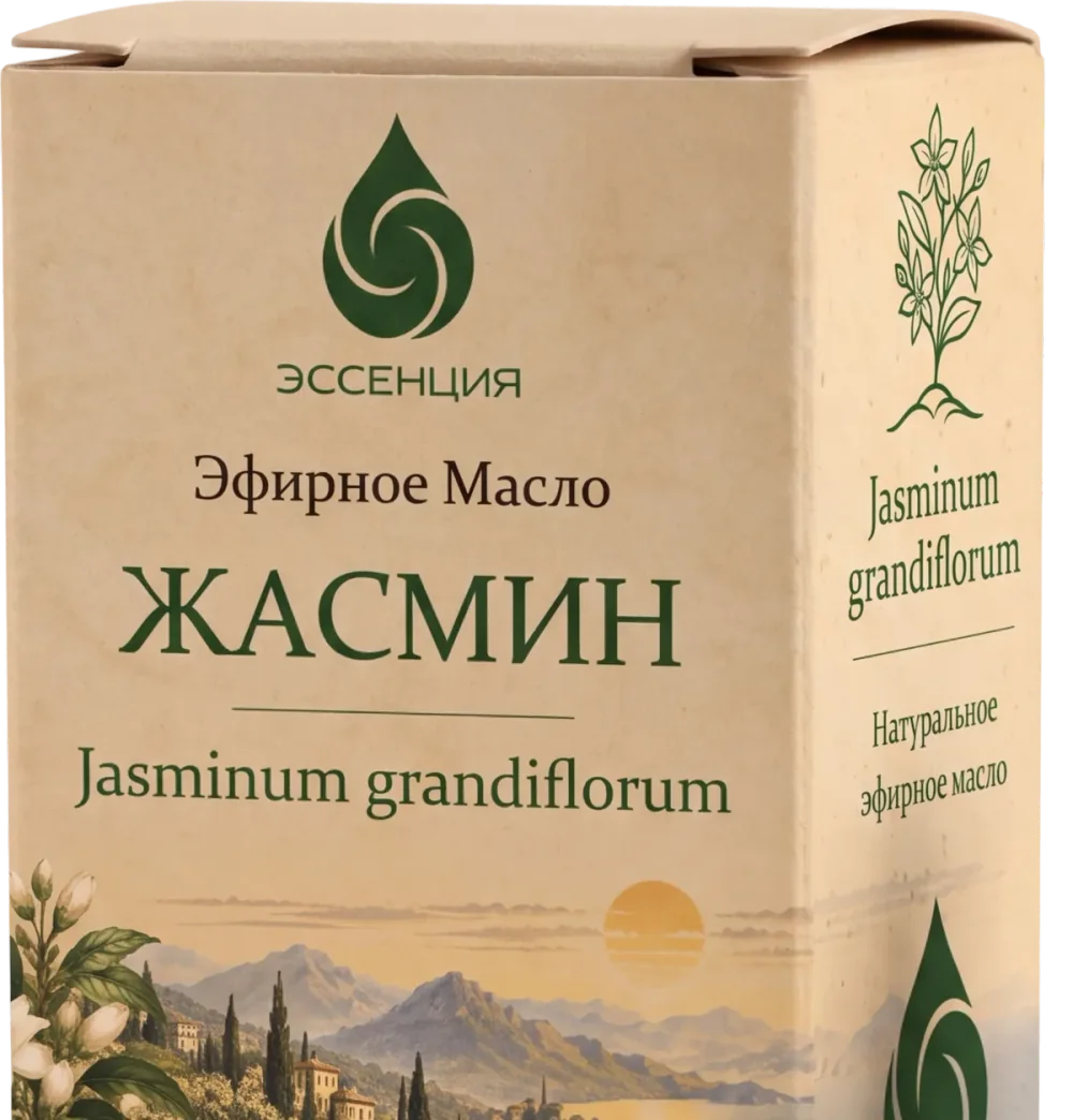 Коробка эфирного масла Жасмин крупно: лицевая сторона