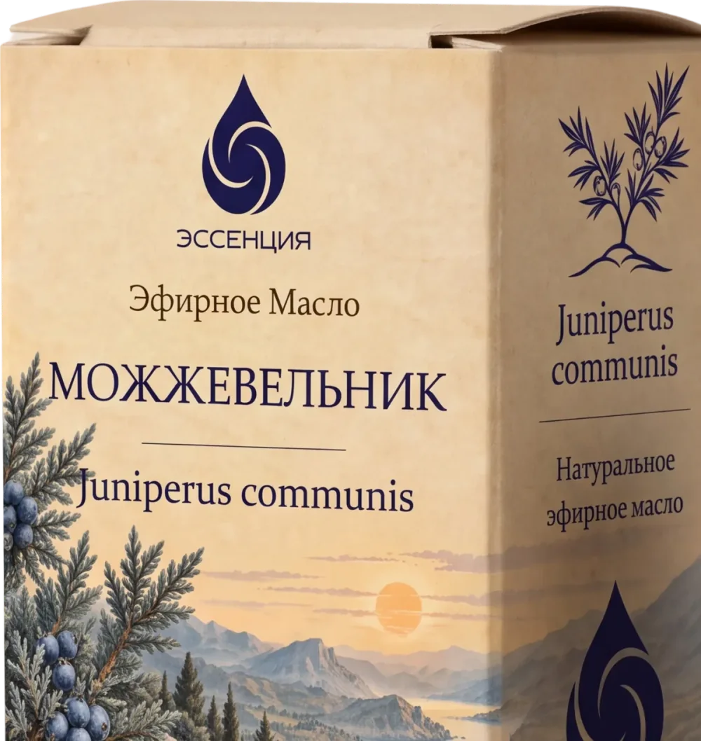 Коробка эфирного масла Можжевельник крупно: лицевая сторона