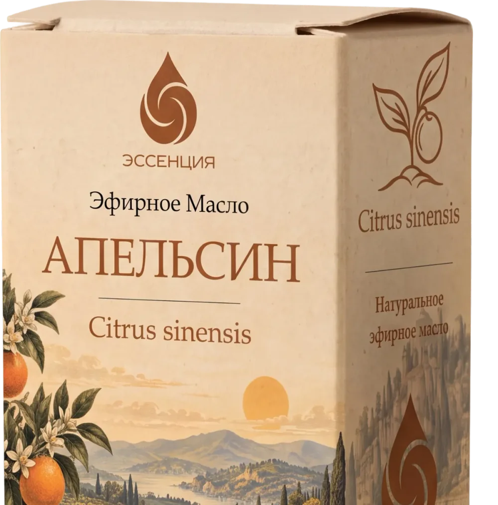Коробка эфирного масла Апельсин крупно: лицевая сторона