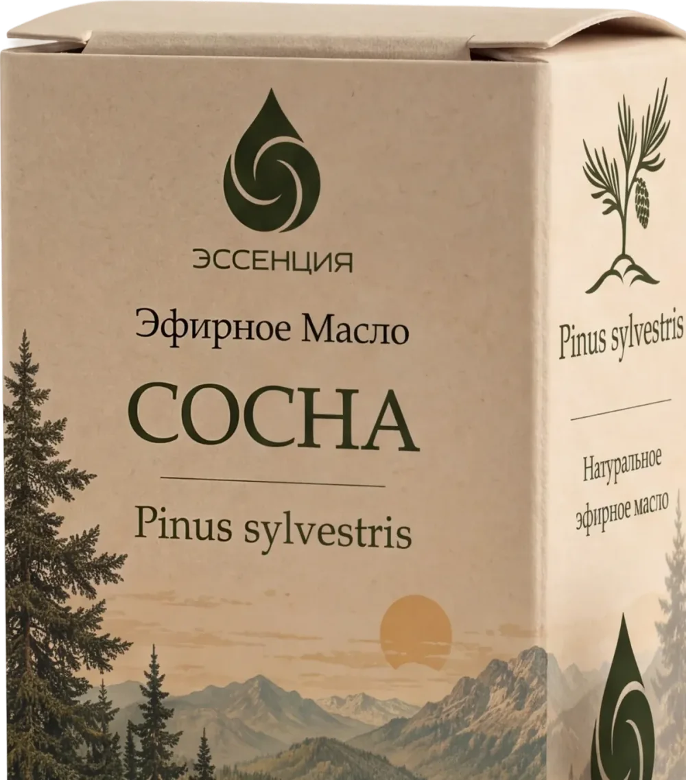 Коробка эфирного масла Сосна крупно: лицевая сторона